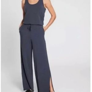 Athleta Coastal Athleisure Relaxed Fit Romper Pantsuit- Blue-Size 4